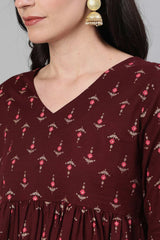 Buy Wine Cotton geometric Printed A line Top Online - Back