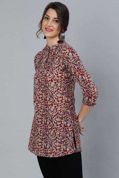 Buy Maroon Cotton Floral Printed Tunic Online