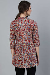 Buy Maroon Cotton Floral Printed Tunic Online - Side