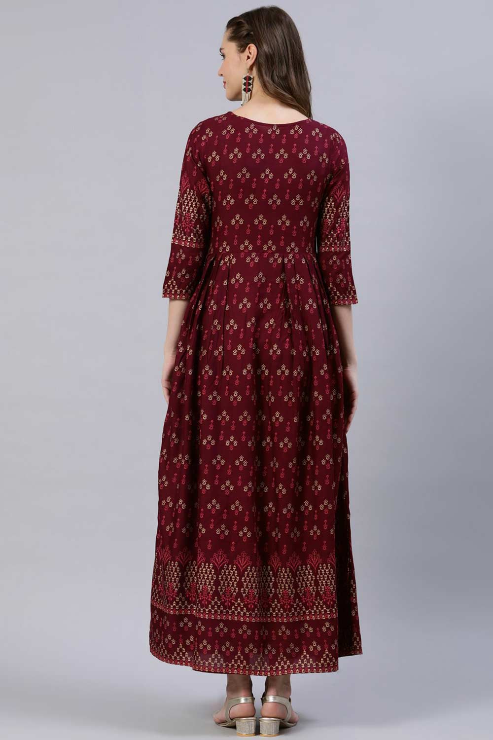 Buy Burgundy Viscose rayon geometric Printed Dress Online - Zoom In