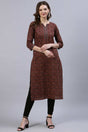 Buy Maroon Cotton geometric Printed Straight Kurta Online