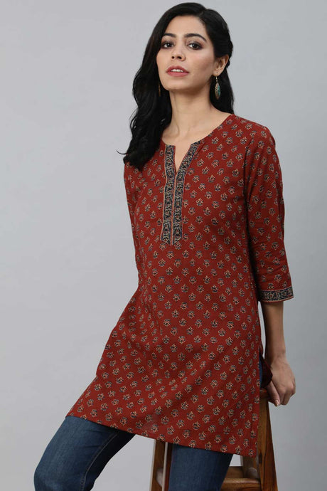 Buy Maroon Cotton Printed Straight Tunic Online