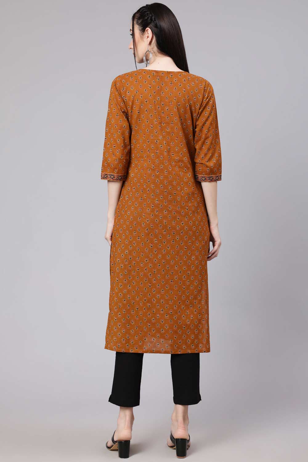 Buy Mustrad Cotton Ethnic Printed Straight Kurta Online - Side