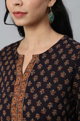 Buy dark Purple Cotton Floral Printed Straight Tunic Online - Back