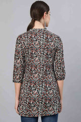 Buy Black Cotton Floral Printed Straight Tunic Online - Side