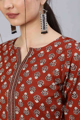 Buy Maroon Cotton geometric Ethnic Printed Straight Kurta Online - Back