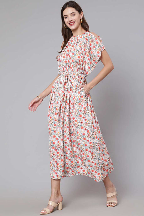 Buy Multi Printed Flared Dress With Halter Neck Online - Back