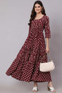 Buy Burgundy Ethnic Cotton Floral Printed Flared Dress Online