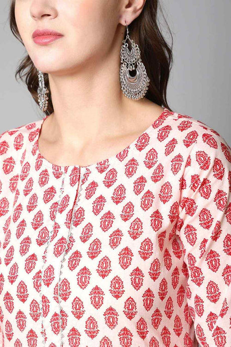Buy Pink Cotton geometric Ethnic Printed Straight Kurta Online - Back
