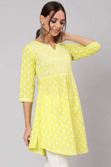 Buy Green Cotton Printed A-Line Tunic Online - Front