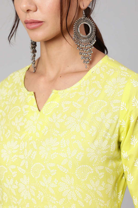 Buy Green Cotton Printed A-Line Tunic Online - Back