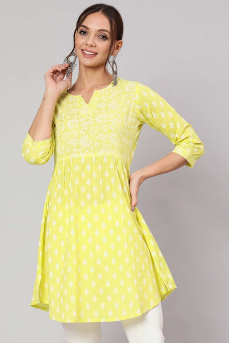 Buy Green Cotton Printed A-Line Tunic Online