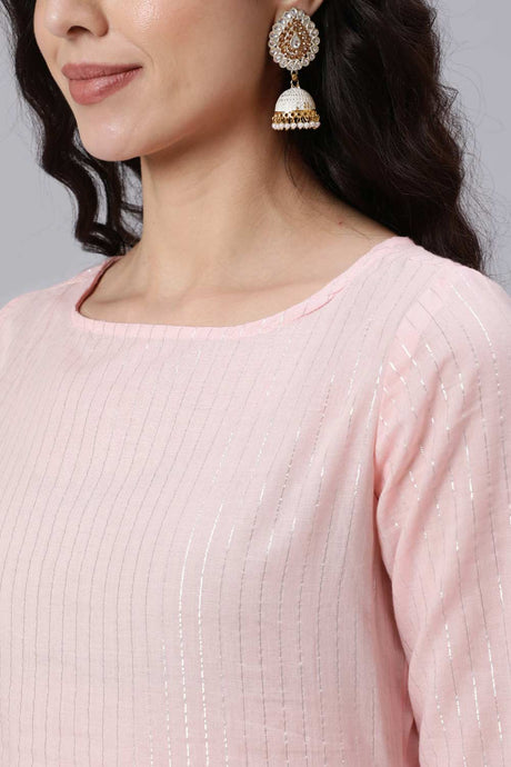 Buy Pink Color With Silver Stripe Solid Straight Kurta Online - Back