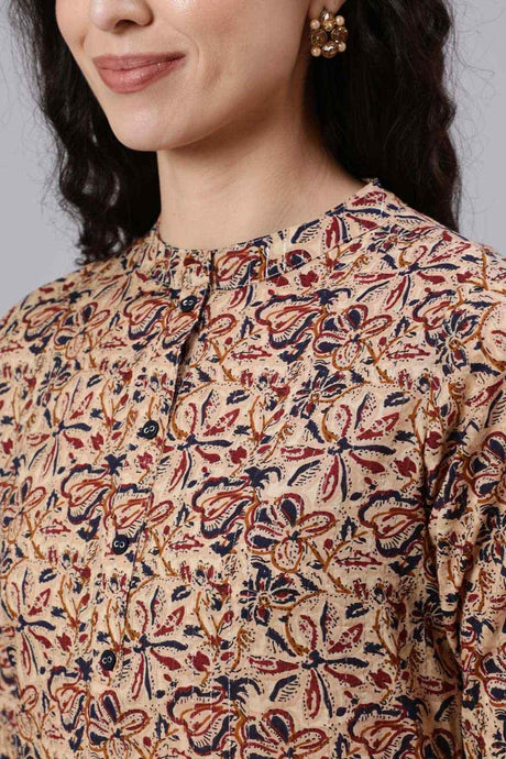 Buy Multi Color Cotton Floral Printed Straight Tunic Online - Back