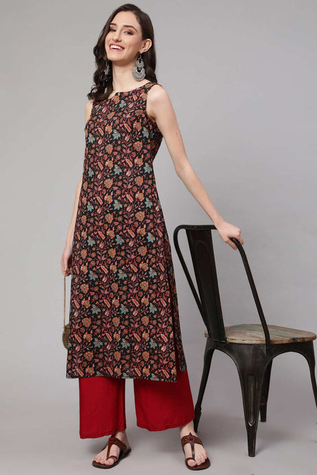 Buy Multi Color Cotton Geometric And Floral Printed Straight Kurta Online