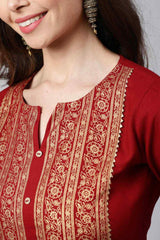 Buy Maroon Cotton Printed straight kurta Online - Back