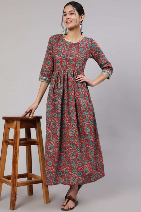 Buy Multi Cotton Floral Printed Flared Dress Online