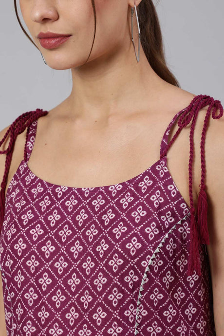 Buy Purple Cotton Printed Flared Dress Online - Back