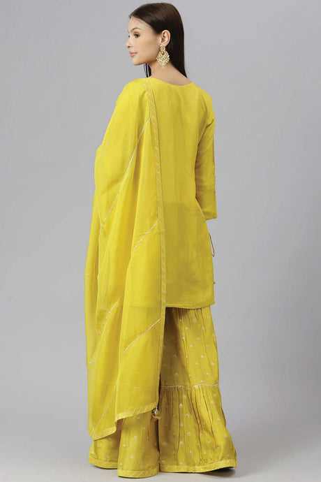 Buy Men's Gold Silk Blend Solid Men's Kurta Pajama Jacket Set Online