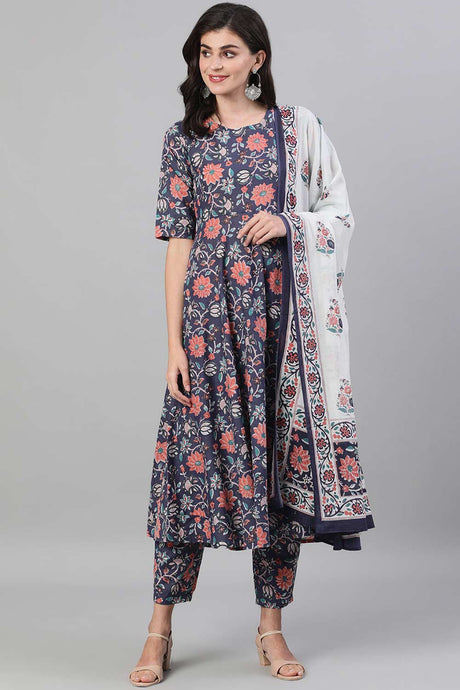 Buy Blue Flared Palazzo Suit Set with pockets Online - Front