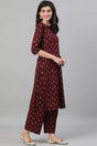 Buy Wine Cotton Printed Kurta with Palazzo with pockets Online