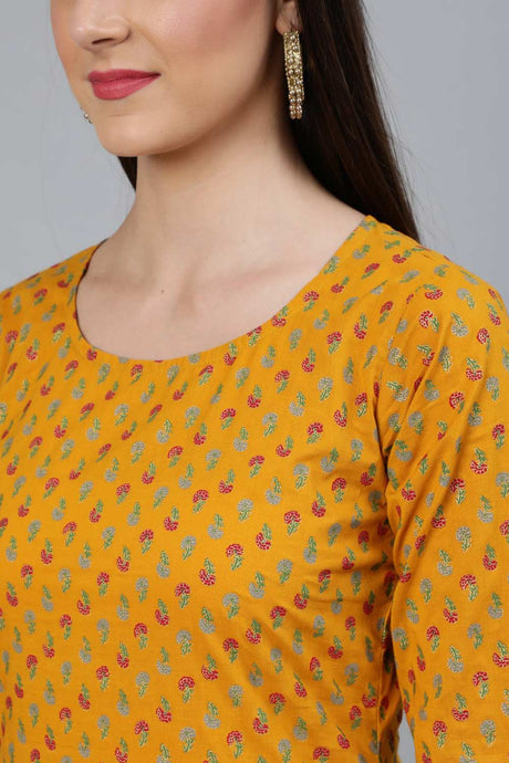 Buy Mustard And Gold Printed Straight Palazzo Suit Set Online - Back