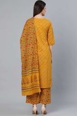 Buy Mustard And Gold Printed Straight Palazzo Suit Set Online - Side