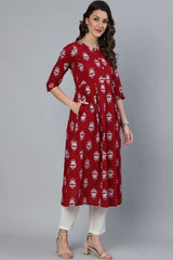 Buy Maroon And Silver Printed Box Pleated Pant Suit Set Online - Side