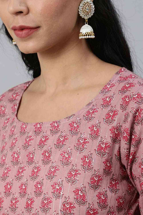 Buy Pink Floral Printed Pure Cotton Palazzo Suit Set Online - Back