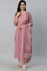 Buy Pink Floral Printed Pure Cotton Palazzo Suit Set Online