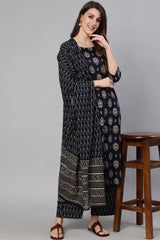 Buy Navy Blue And Gold Printed Straight Palazzo Suit Set Online