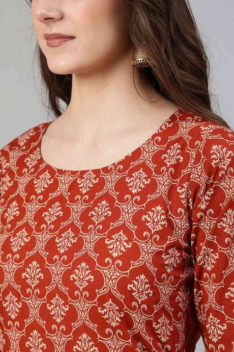 Buy Rust Ethnic Printed Straight Palazzo Suit Set Online - Back