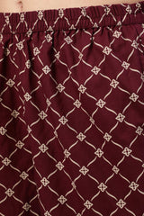 Buy Burgundy Ethnic Printed Straightb Palazzo Suit Set Online - Front