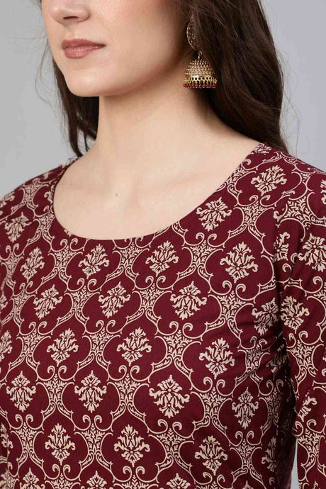 Buy Burgundy Ethnic Printed Straightb Palazzo Suit Set Online - Back