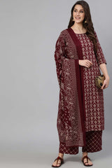 Buy Burgundy Ethnic Printed Straightb Palazzo Suit Set Online