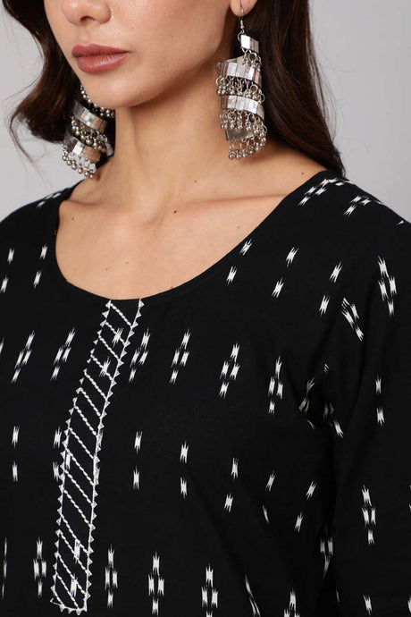 Buy Black Ethnic Printed Straight Kurta With Palazzo And Dupatta Online - Back