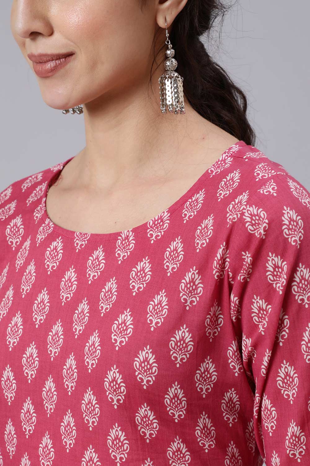 Buy Pink Ethnic Printed Straight Palazzo Suit Set Online - Back