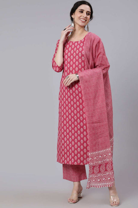 Buy Pink Ethnic Printed Straight Palazzo Suit Set Online