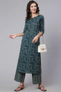 Buy Teal Blue Cotton Printed Ethnic Kurta With Palazzo Online