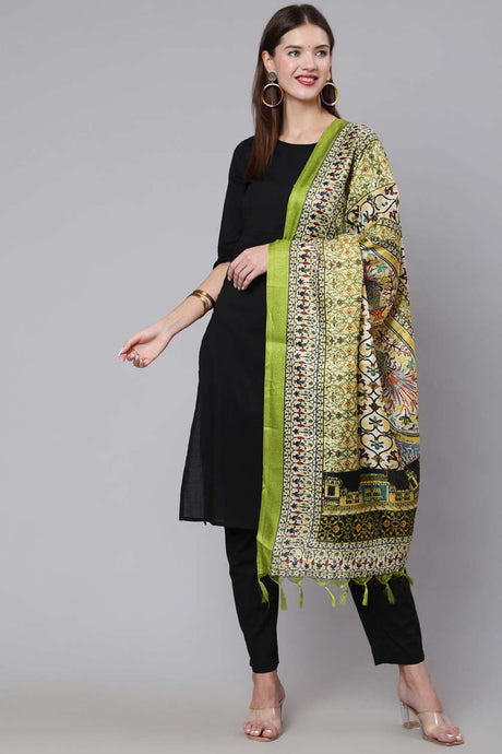Buy Black Solid Palazzo Suit Set With Printed Dupatta Online