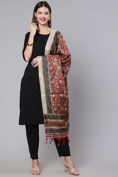 Buy Black Solid Palazzo Suit Set With Printed Dupatta Online - Back