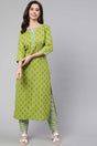 Buy Green Cotton Ethnic Printed Straight Kurta With Trouser Online