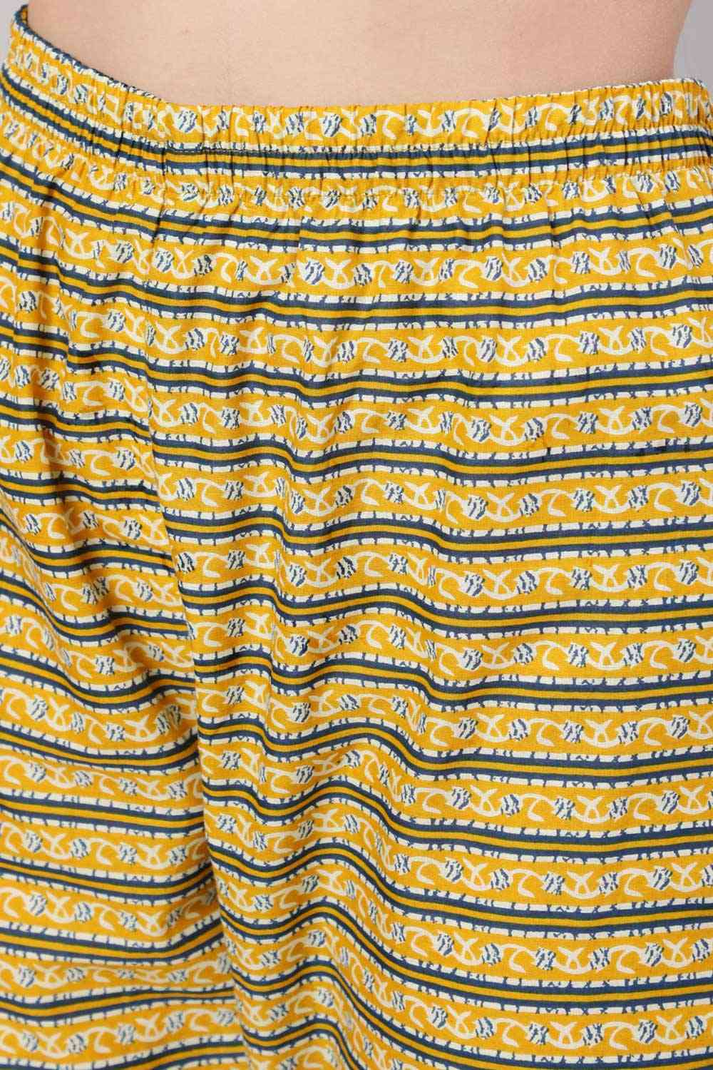 Buy Mustard Cotton Printed Straight Kurta With Trouser Online - Front