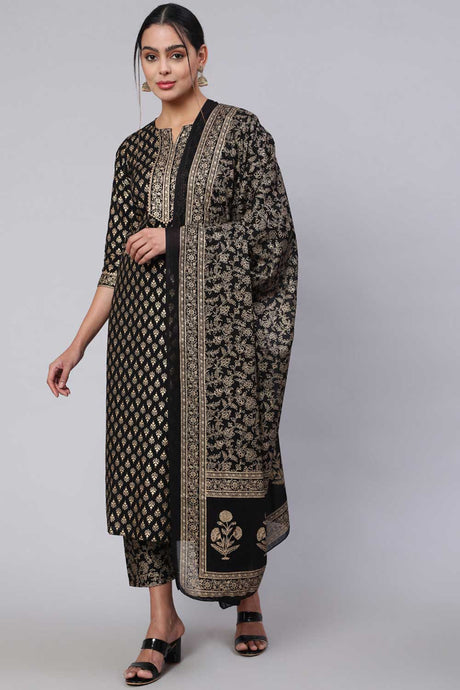 Buy Black Ethnic Printed Palazzo Suit Set Online