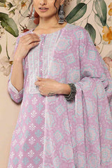 Buy Lavender Printed Straight Palazzo Suit Set Online - Back