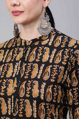 Buy Black Paisley Cotton Printed Straight Tunic Online - Front