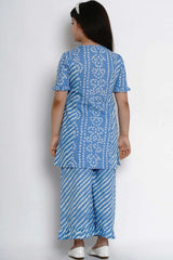 Buy Girl's Blue And White Striped Kurta With Palazzos Online - Side