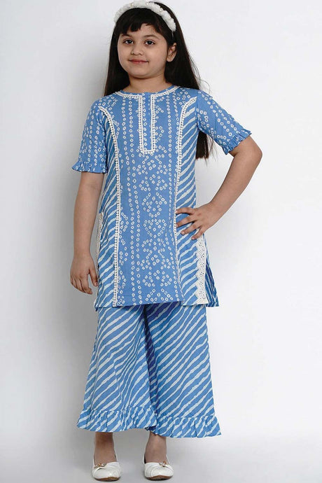Buy Girl's Blue And White Striped Kurta With Palazzos Online