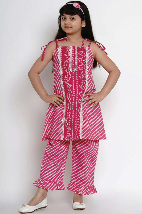 Buy Girl's Pink Striped Kurta With Palazzos Online