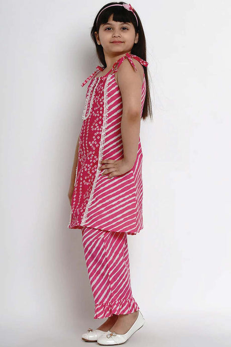 Buy Girl's Pink Striped Kurta With Palazzos Online - Back